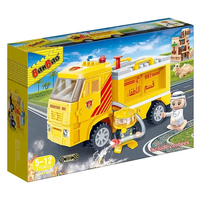 بانباو لعبة تركيب سيارة الاطفاء مع رجل اطفاء و شخصية اخرى